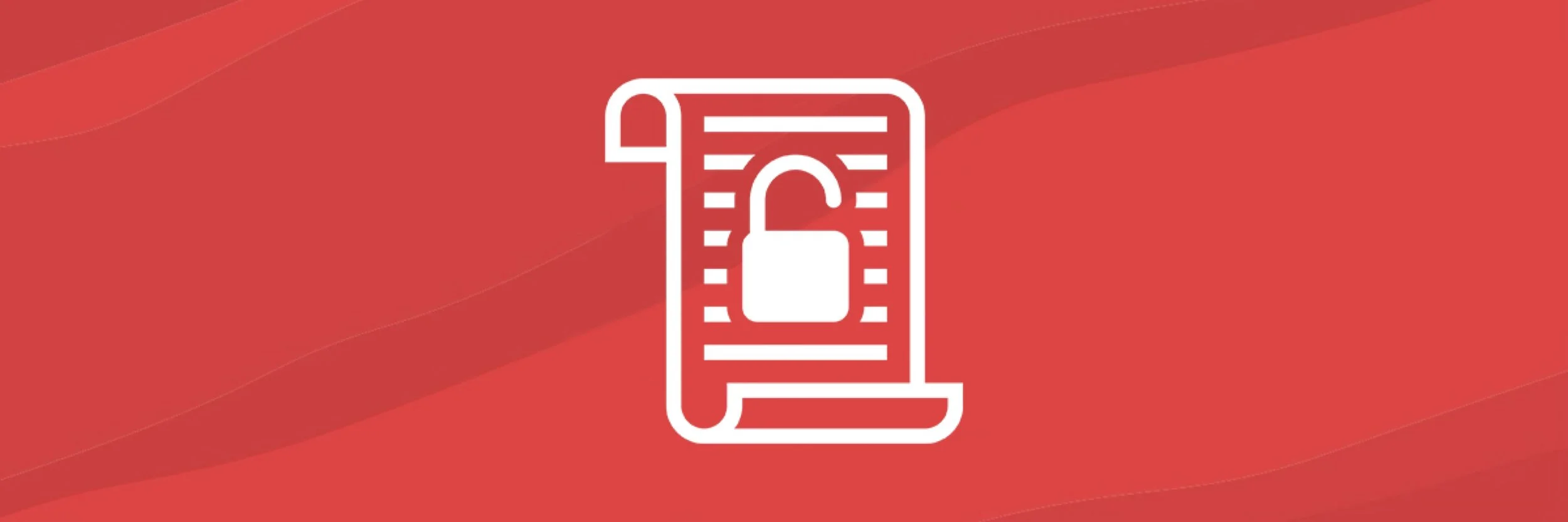 White pictogram of an open padlock on a sheet of paper against a red background.